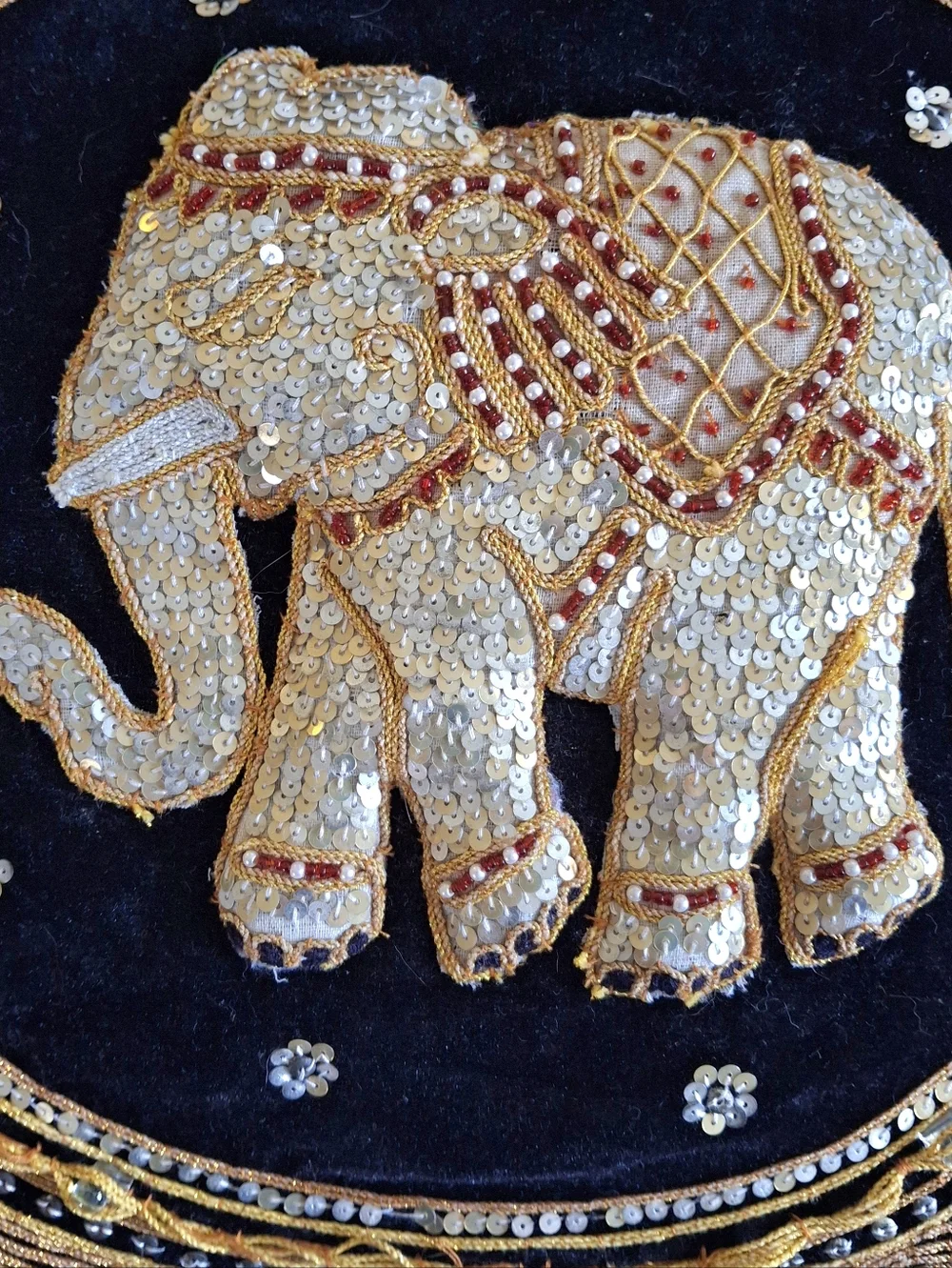Vintage Boho Kalaga Burmese Elephant Embroidered Sequin Throw Accent Pillows x 2